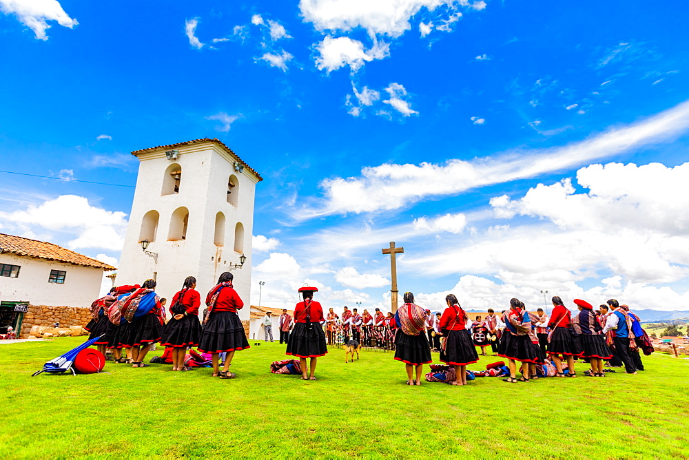 Locals of Chinceros celebrating Easter, Chincheros, Peru, South America