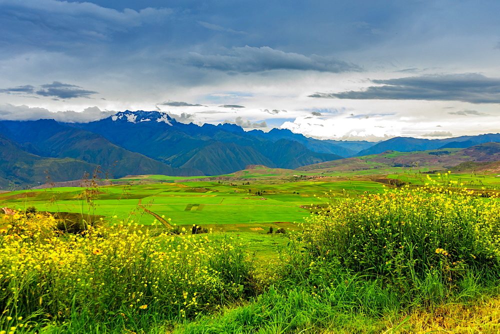 Snow capped mountains in the Sacred Valley, Peru, South America