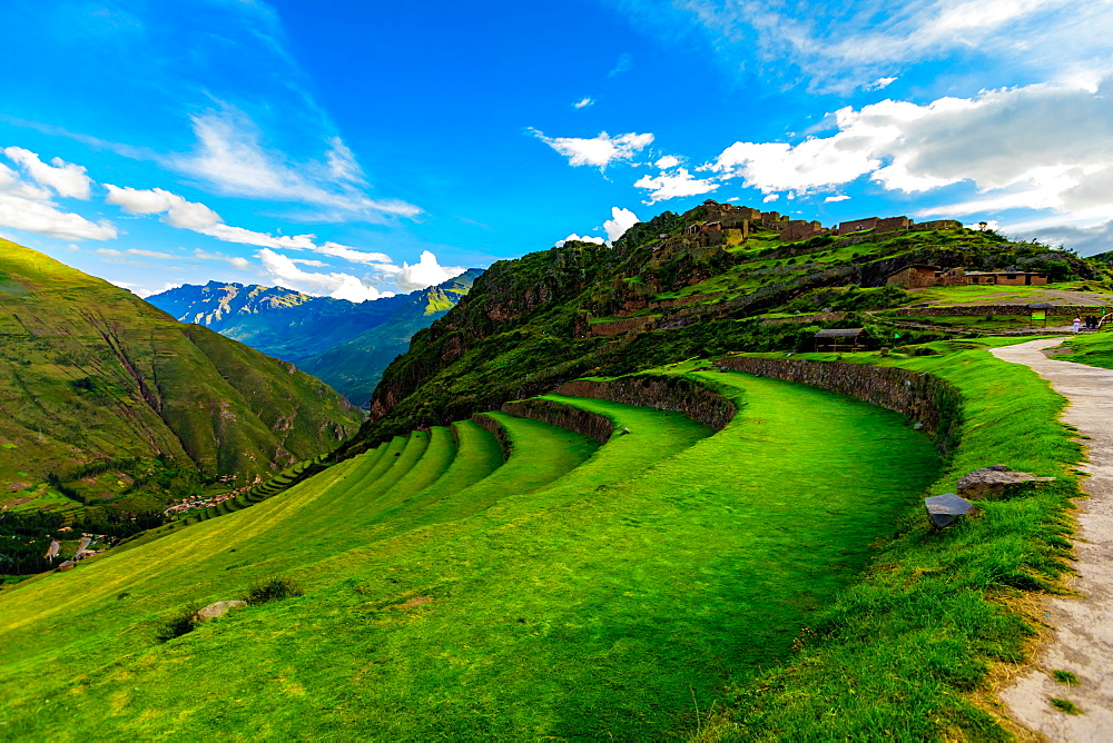 Beautiful terraces on the mountain side at Pisac, Peru, South America