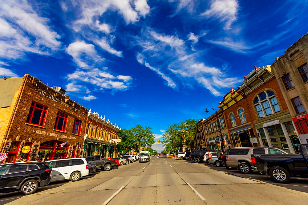 Street view of store fronts in Downtown Rapid City, South Dakota, United States of America, North America