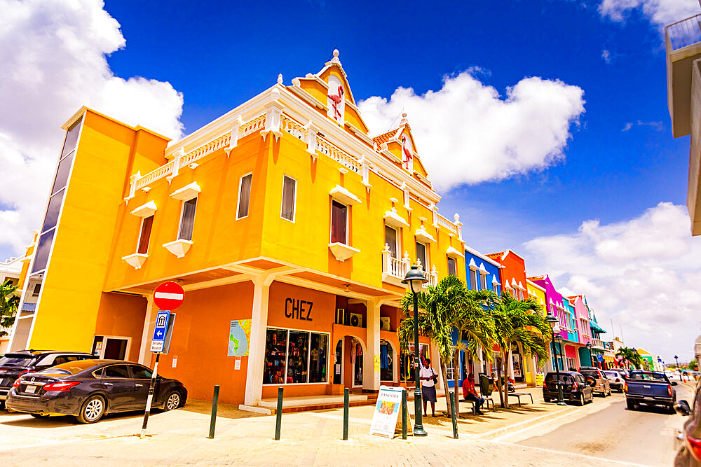 The beautiful colorful buildings in downtown Kralendijk, Bonaire, Netherlands Antilles, Caribbean, Central America