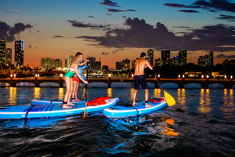 Paddleboarding off Miami Beach, Florida, United States of America, North America