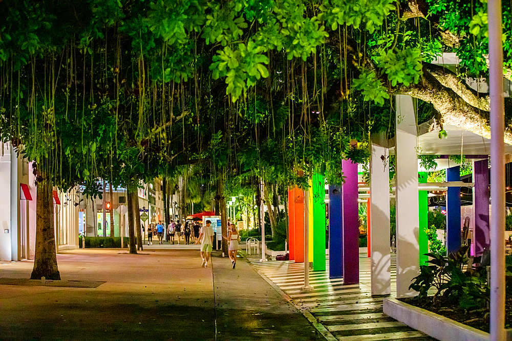 Lincoln Road, Miami at night, Miami, Florida, United States of America, North America