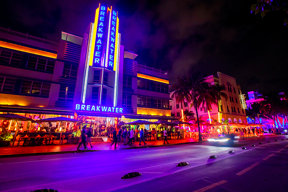 Miami streets at night, Miami, Florida, United States of America, North America