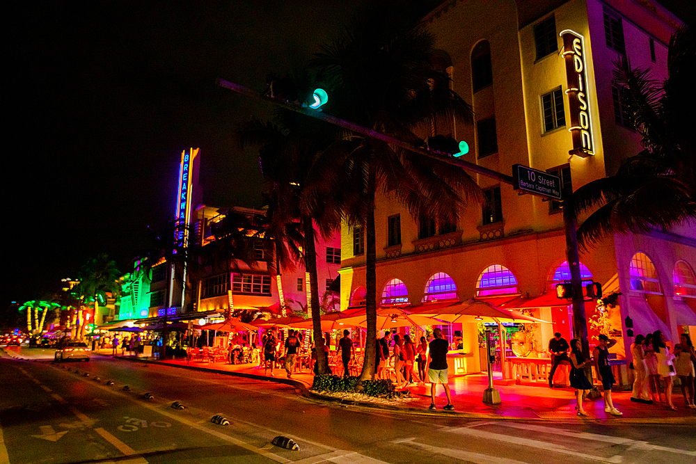 Miami streets at night, Miami, Florida, United States of America, North America