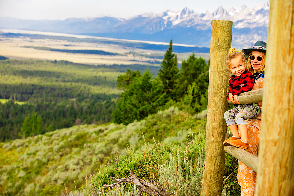 Woman and child at Grand Teton National Park, Jackson, Wyoming, United States of America, North America