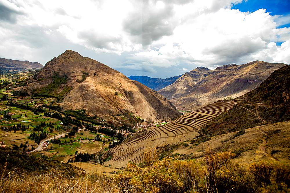 Pisaq from a distance, Sacred Valley, Peru, South America