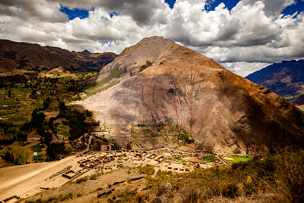 Pisaq Ruins from a distance, Sacred Valley, Peru, South America