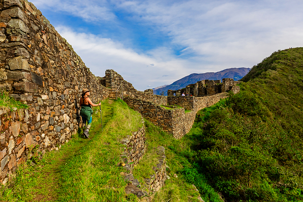 Woman hiking Choquequirao, Peru, South America