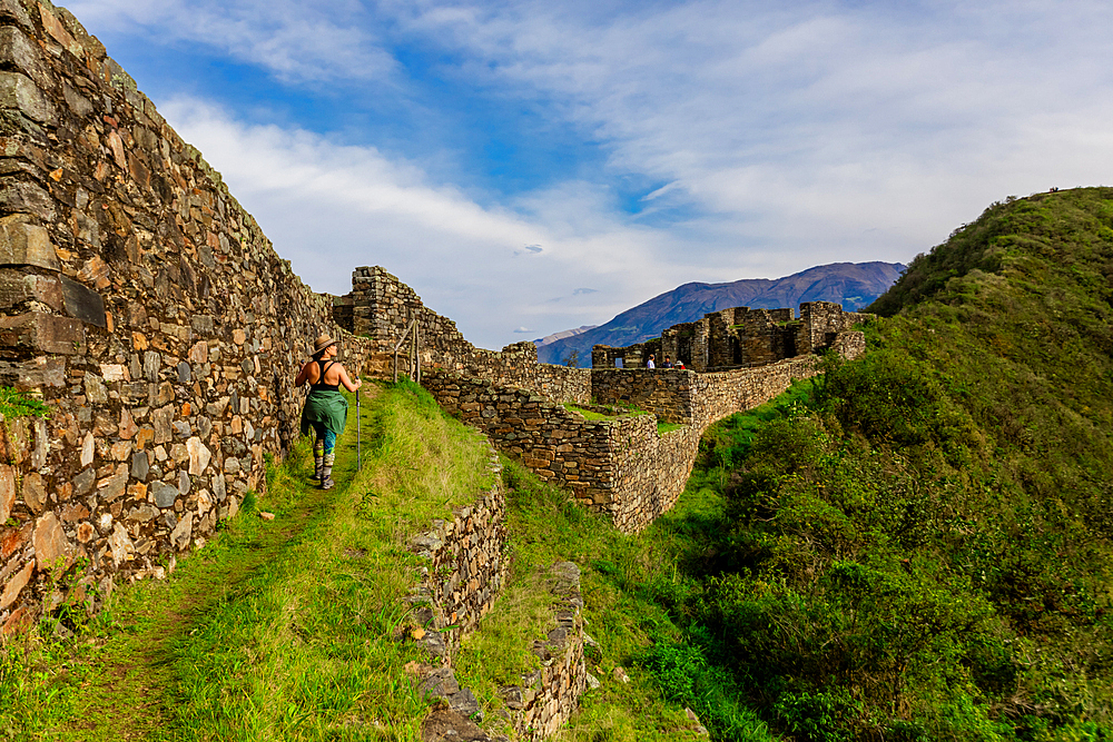 Woman hiking Choquequirao, Peru, South America