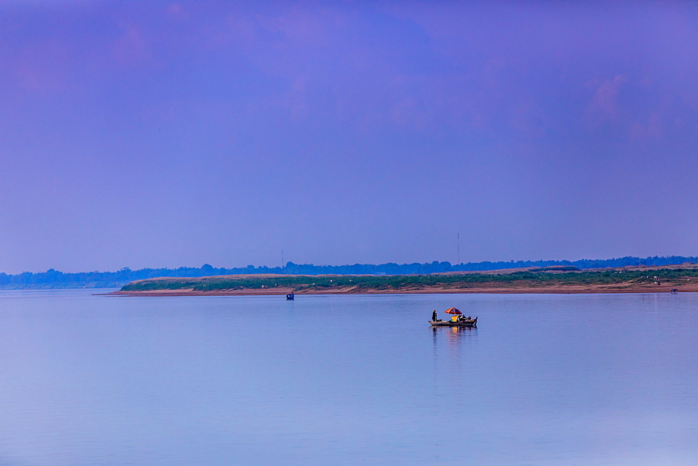 Life along the Mekong River from the Mekong Princess at twilight, Cambodia, Indochina, Southeast Asia, Asia