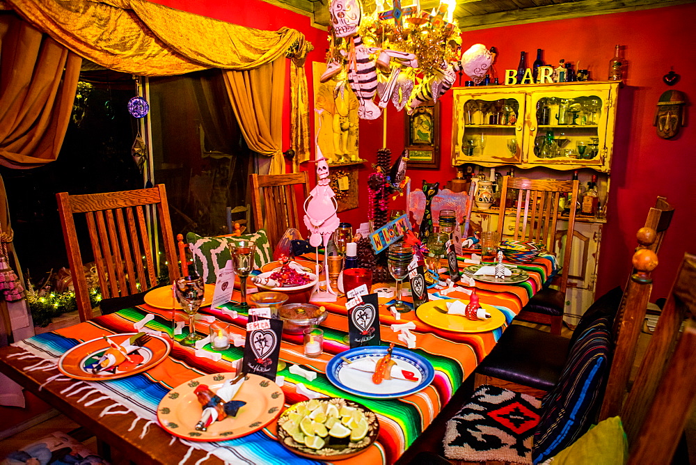 Day of the Dead themed dinner and celebration in the desert, California, United States of America, North America