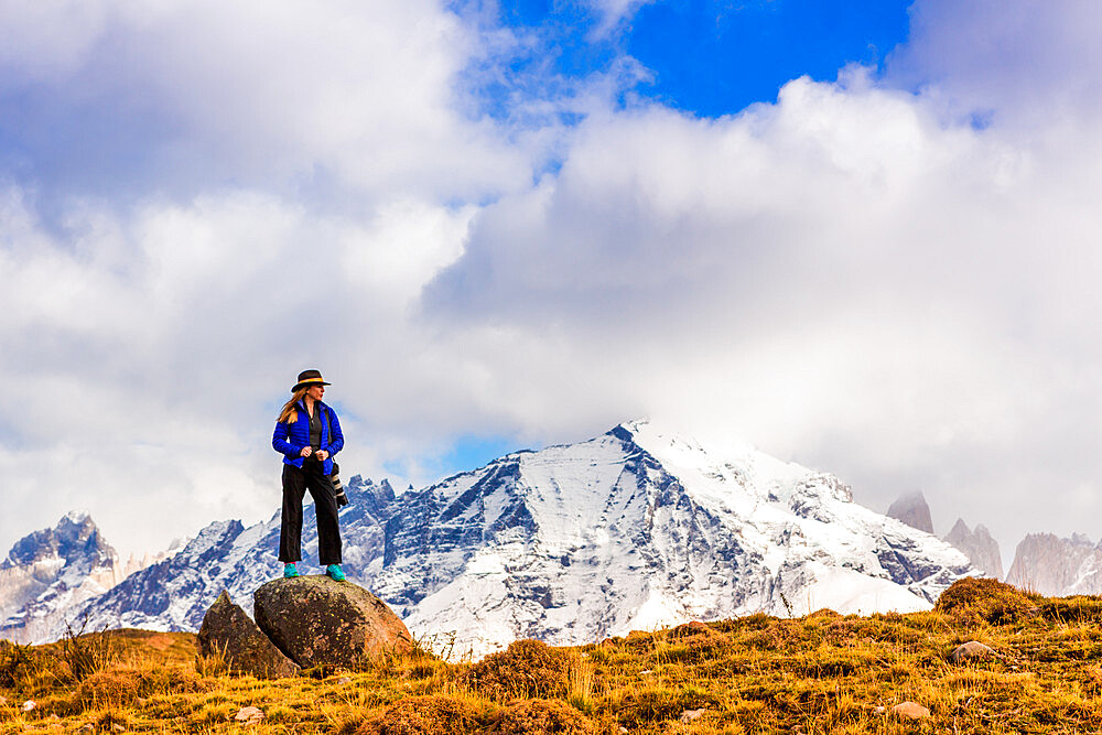 Enjoying the beautiful scenery of Torres del Paine National Park, Patagonia, Chile, South America