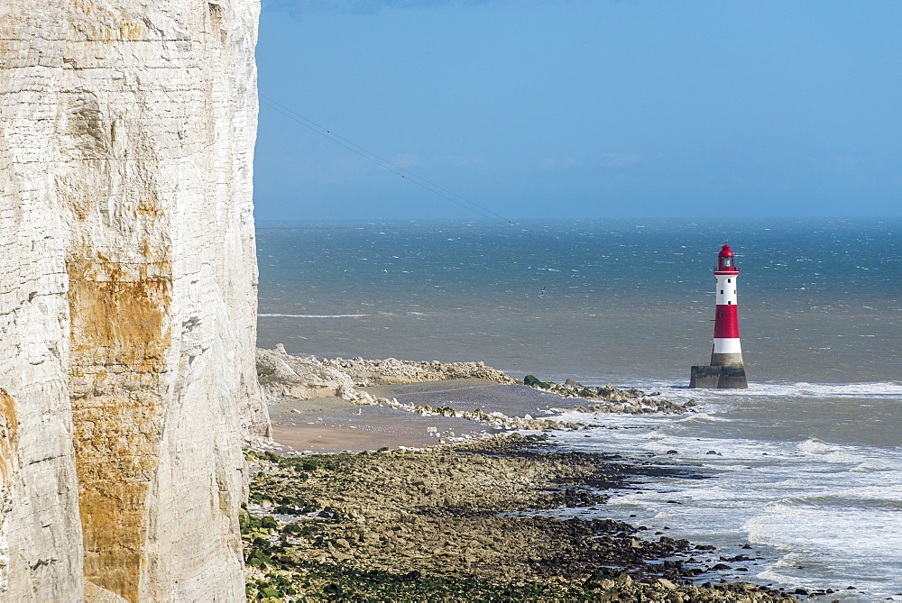 The lighthouse at Beachy Head on the south coast, South Downs National Park, East Sussex, England, United Kingdom, Europe