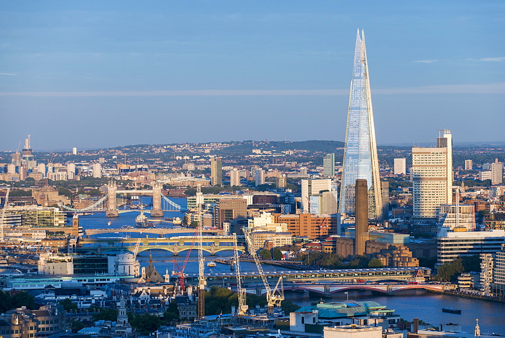 A view of London and the River Thames from the top of Centre Point tower including The Shard, Tate Modern and Tower Bridge, London, England, United Kingdom, Europe