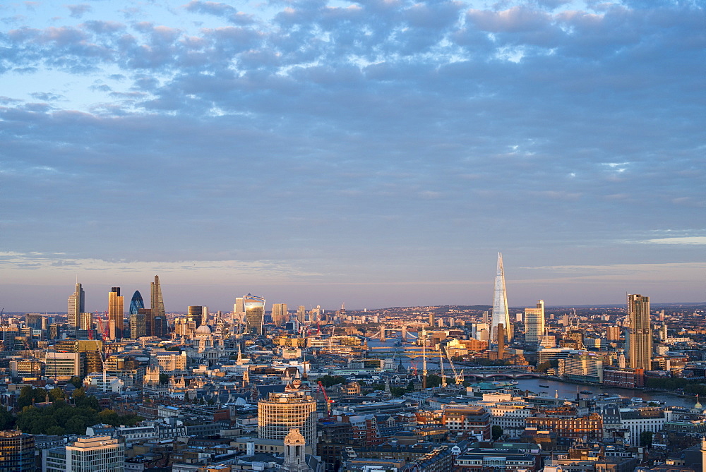 A view of London and the River Thames from the top of Centre Point tower including The Shard, Tate Modern and Tower Bridge, London, England, United Kingdom, Europe