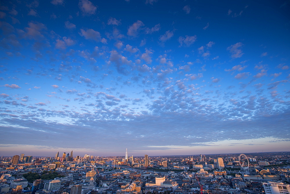 A view of London and the River Thames from the top of Centre Point tower including The Shard, Tate Modern and Tower Bridge, London, England, United Kingdom, Europe