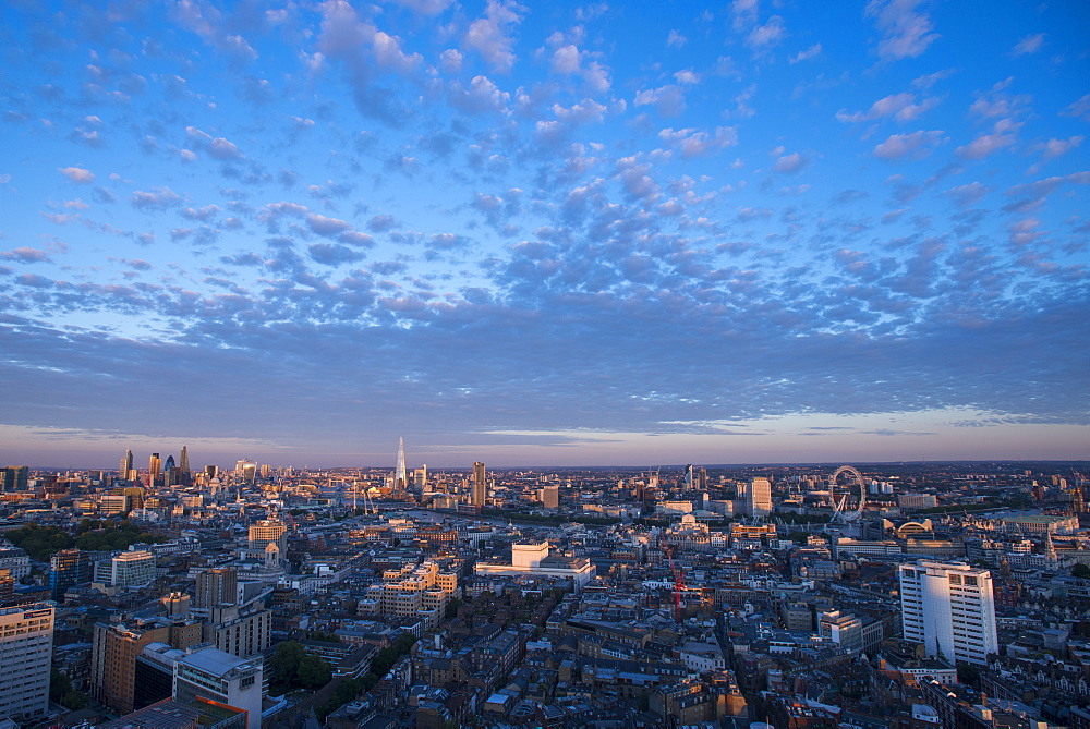 A view of London and the River Thames from the top of Centre Point tower including The Shard, Tate Modern and Tower Bridge, London, England, United Kingdom, Europe