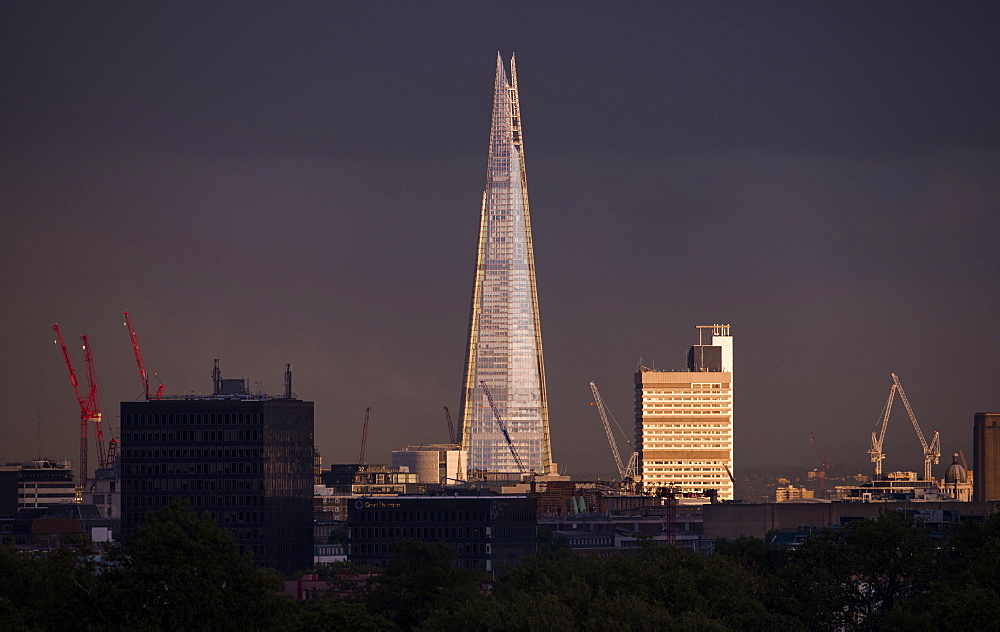 The Shard at sunset from the top of Primrose Hill in London, England, United Kingdom, Europe