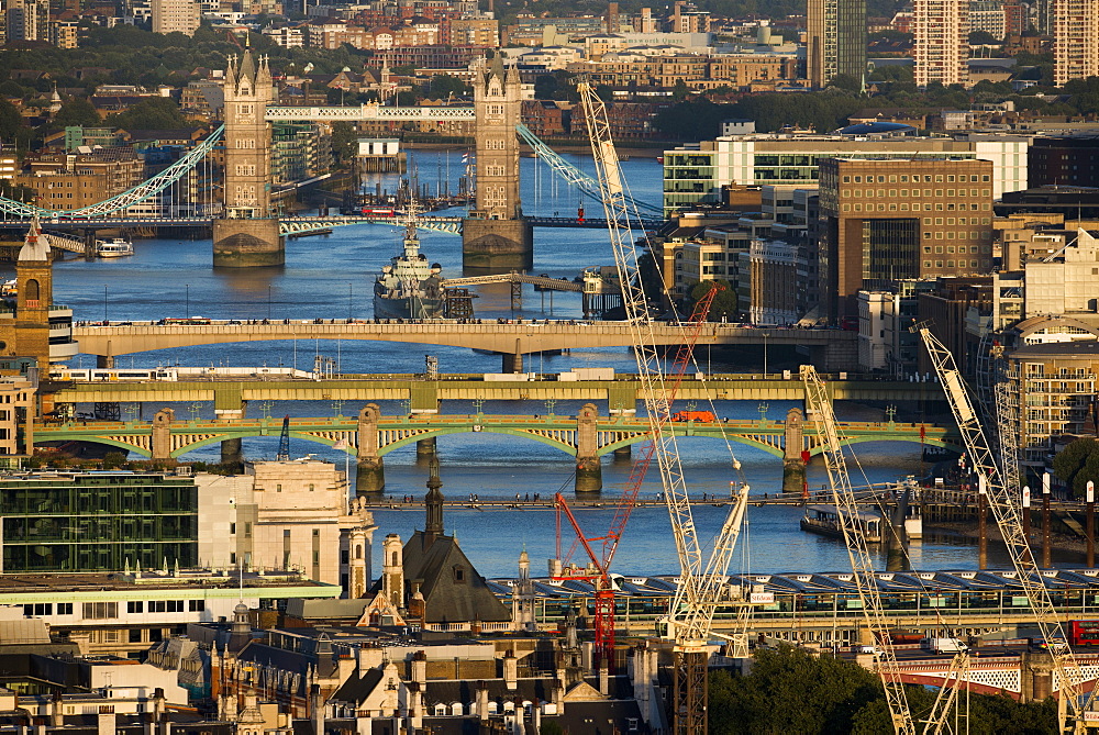 A view of the River Thames and Tower Bridge from the top of Centre Point tower, London, England, United Kingdom, Europe