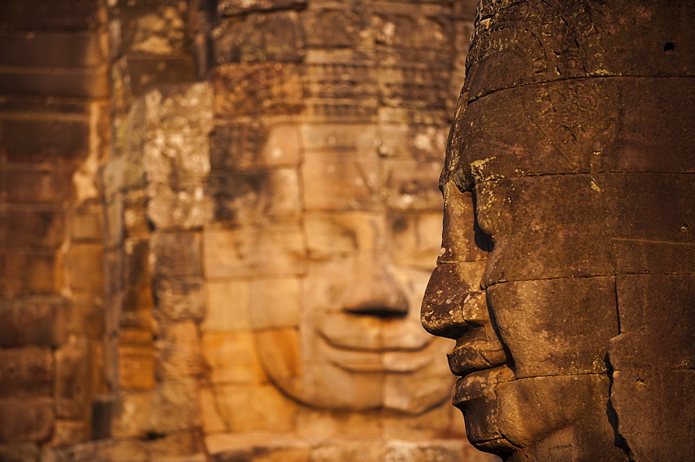 The faces on the Bayon temple at Angkor, UNESCO World Heritage Site, Siem Reap, Cambodia, Indochina, Southeast Asia, Asia