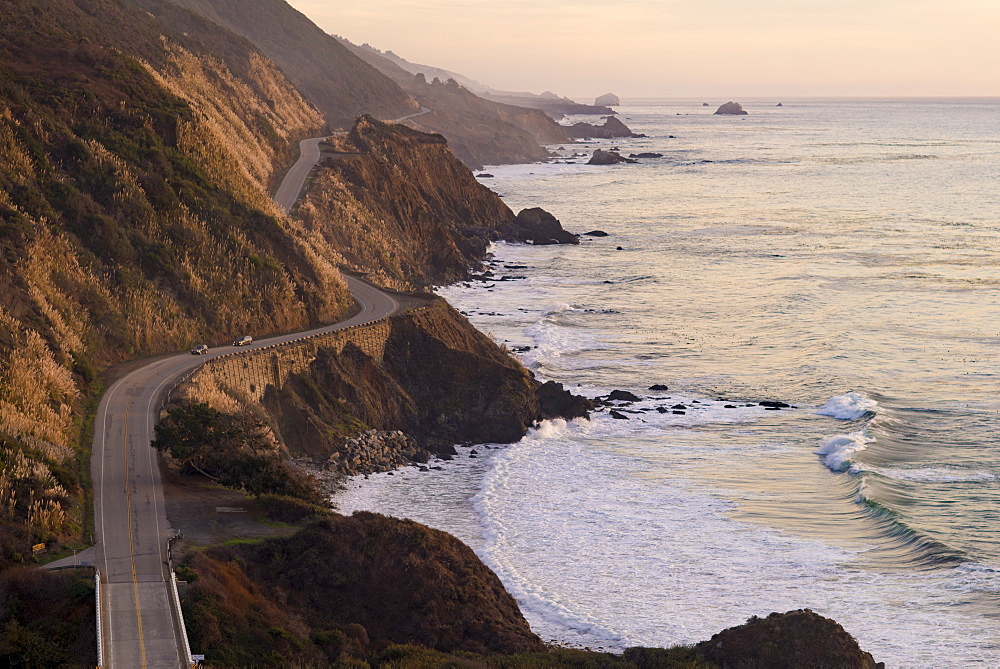 The Pacific Coast State Route Highway One in Pfeiffer Big Sur State Park between Los Angeles and San Francisco in California, United States of America, North America