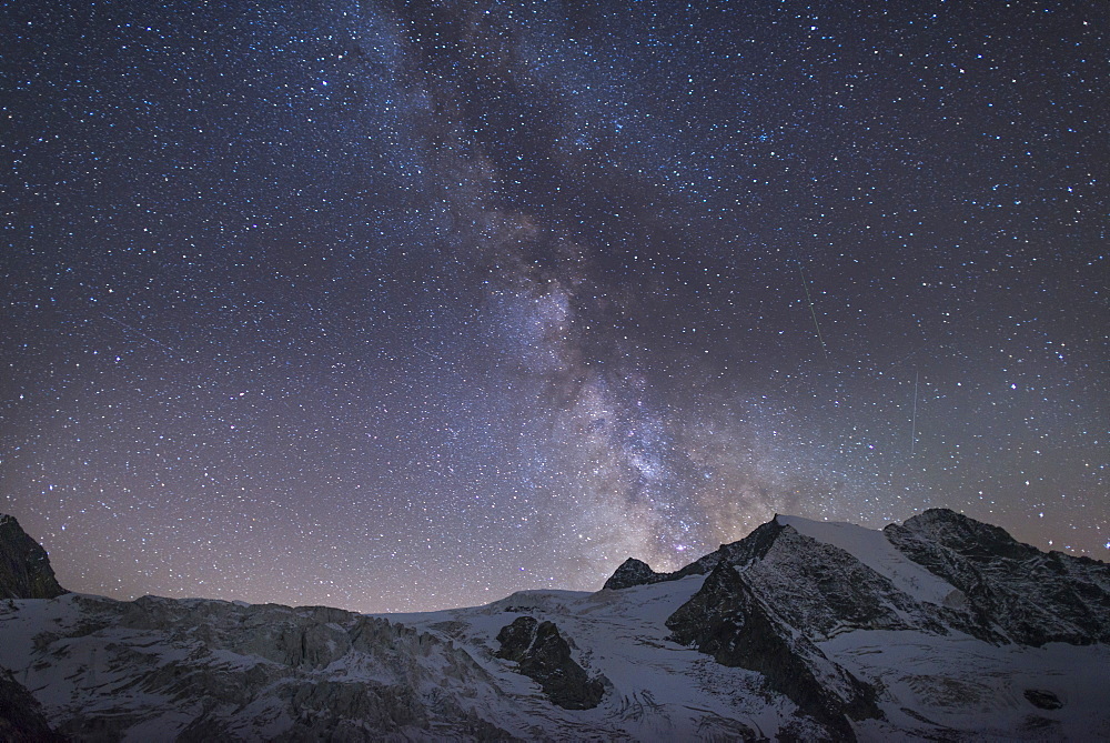 Starry sky along The Walkers Haute Route from Chamonix to Zermatt, Swiss Alps, Switzerland, Europe