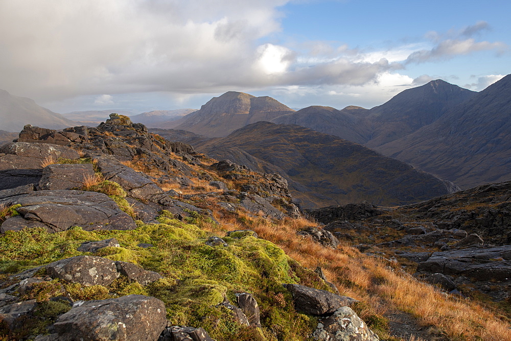 The view towards Elgol from the top of Sgurr Na Stri on the Isle of Skye, Inner Hebrides, Scottish Highlands, Scotland, United Kingdom, Europe