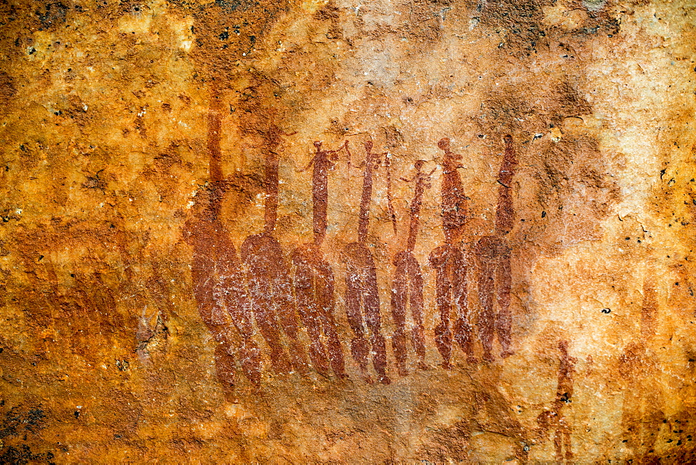 San rock art cave paintings on the wall of a rocky overhang in the Cederberg, Western Cape, South Africa, Africa