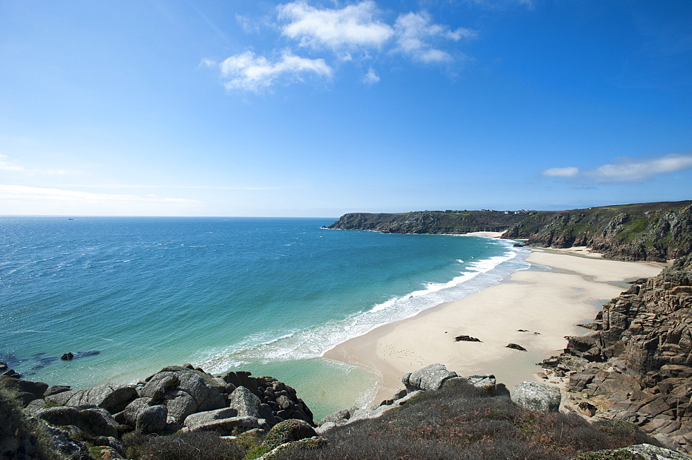 Near Logan Rock at the top of Treen beach in Cornwall, the westernmost part of the British Isles, Cornwall, England, United Kingdom, Europe