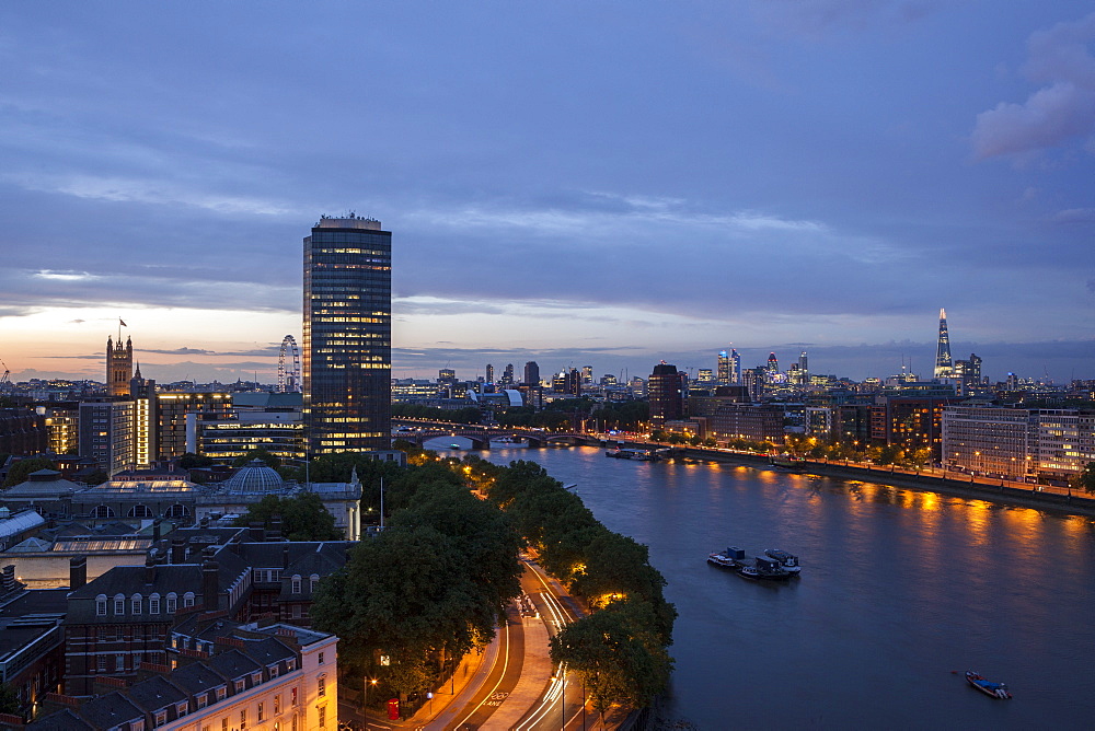 Tilt Shift lens effect image of the River Thames from the top of Riverwalk House, London, England, United Kingdom, Europe