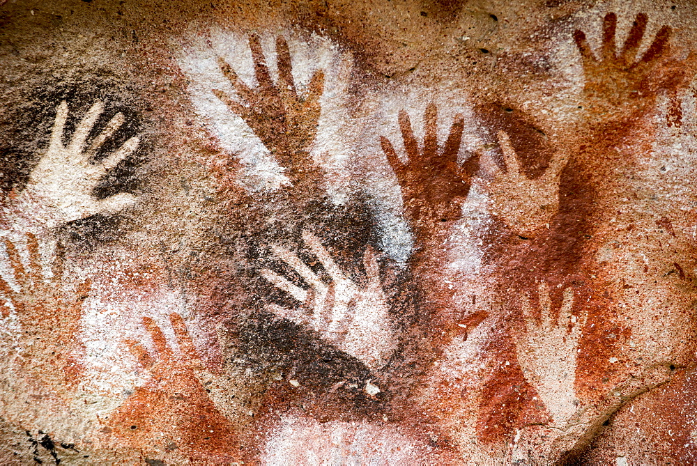 Cueva de las Manos (Cave of Hands), UNESCO World Heritage Site, a cave or series of caves located in the province of Santa Cruz, 163 km south of the town of Perito Moreno, Patagonia, Argentina, South America