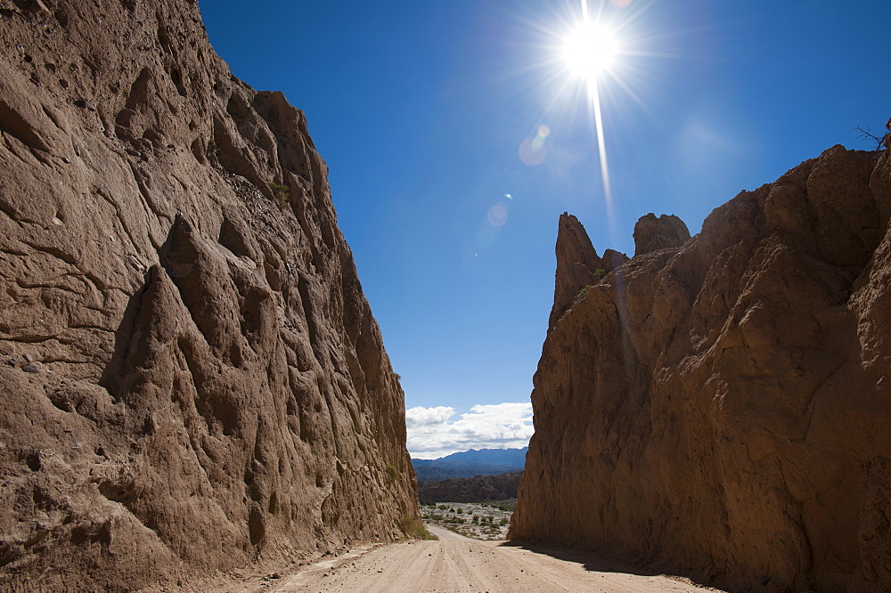 Road passing through dramatic rock formations of Calchaqui valleys, Argentina, South America