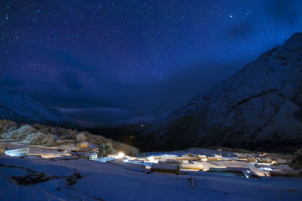 The Sherpa village of Phortse at night in the Khumbu Region, Nepal, Himalayas, Asia