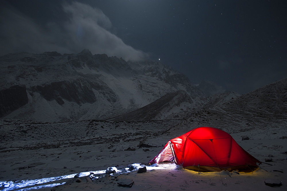 Taken on a freezing Christmas eve in the Manaslu region, Nepal, Himalayas, Asia