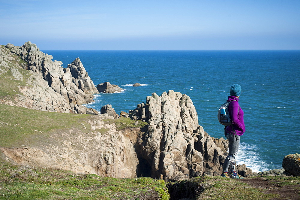 Rugged Cornish coastline near Land's End at the westernmost part of the British Isles, Cornwall, England, United Kingdom, Europe