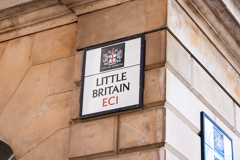 Little Britain street sign in the City of London, London, England, United Kingdom, Europe