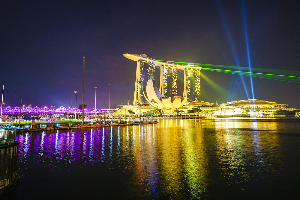 The nightly light and laser show in Marina Bay from the Marina Bay Sands, Singapore, Southeast Asia, Asia