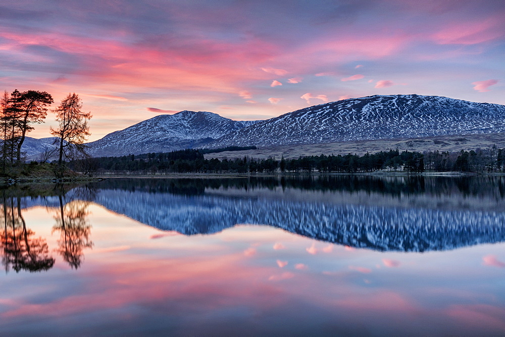 Winter sunset over The Black Mount and Loch Tulla, Argyll and Bute, Scotland, United Kingdom, Europe