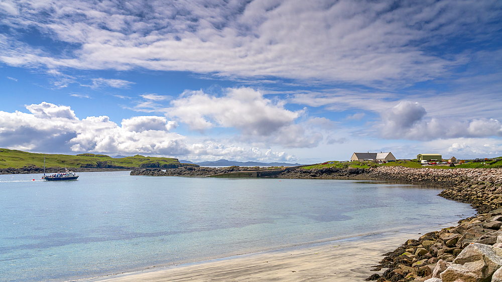 Galmisdale Bay in mid-summer, Isle of Eigg, Small Isles, Inner Hebrides, Scotland, United Kingdom, Europe