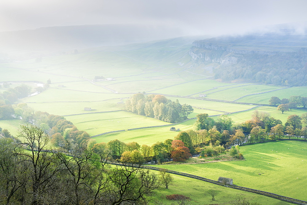 Dawn light over Arncliffe village in Littondale, North Yorkshire, Yorkshire, England, United Kingdom, Europe