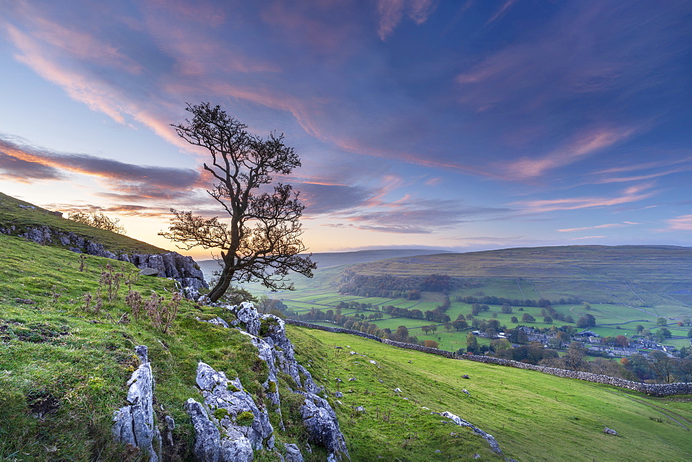 Dawn light over Arncliffe village in Littondale, North Yorkshire, Yorkshire, England, United Kingdom, Europe