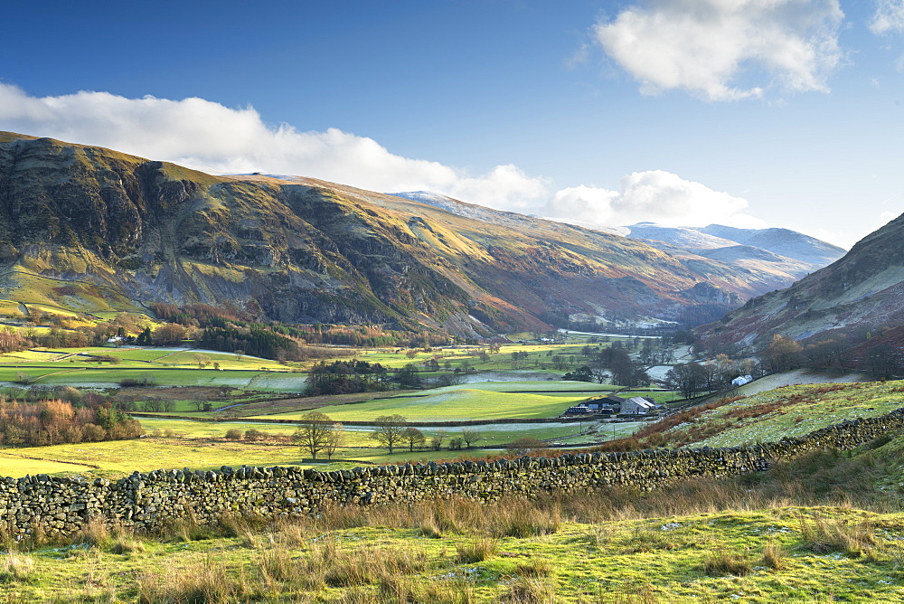 Late afternoon winter sunlight over Threlkeld Knotts from Tewet Tarn, St. John's in the Vale, Lake District National Park, UNESCO World Heritage Site, Cumbria, England, United Kingdom, Europe