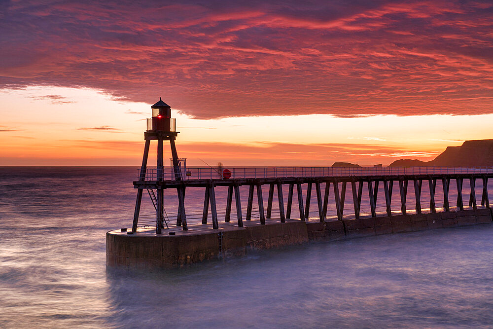 Sunrise over Whitby harbour and the River Esk, The North Yorkshire Coast, Yorkshire, England, United Kingdom, Europe