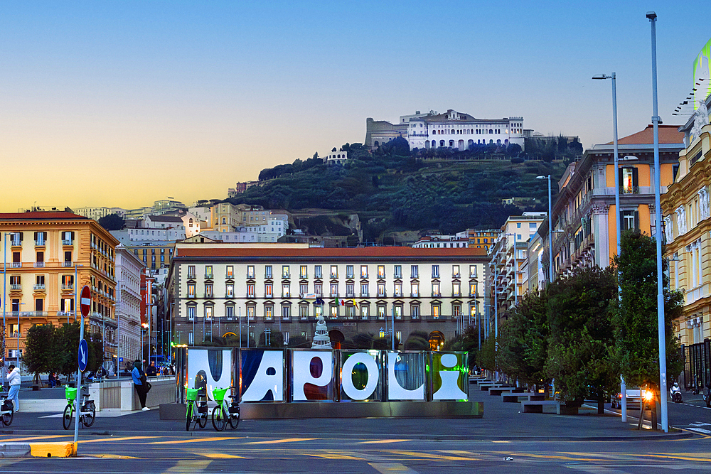 A view of Naples with The Castel Sant'Elmo high in the background. Naples, Campania, Italy, Europe.