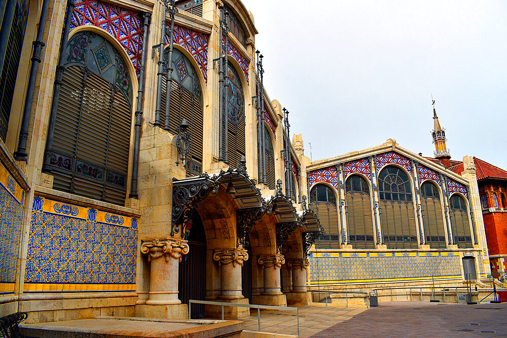 Valencia Central Market exterior, styled in Art Nouveau, opened in 1928, one of the largest markets in Europe, Valencia, Spain, Europe