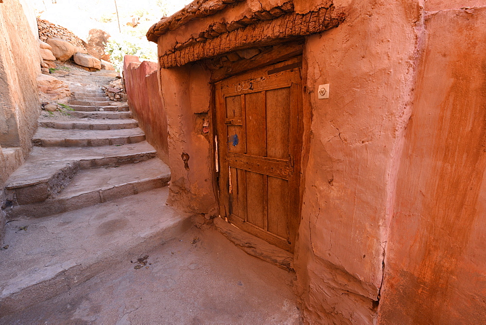 Old Berber houses and narrow streets in a village of Aguerd Oudad, Tafraoute, Morocco, North Africa, Africa