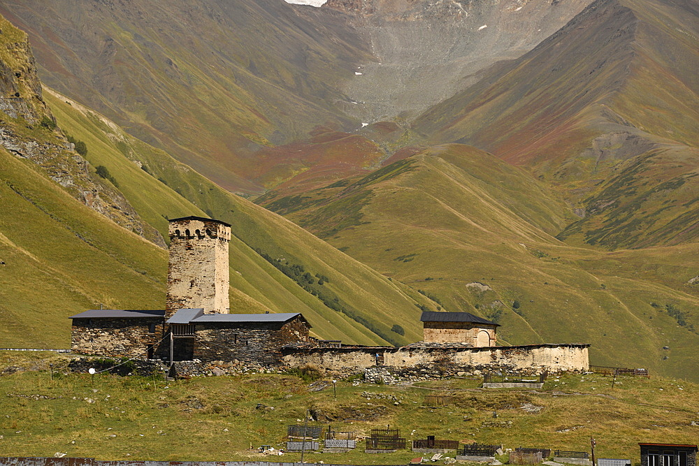 Traditional medieval Svaneti tower houses, UNESCO World Heritage Site, Ushguli village, Svaneti region, Caucasus, Georgia, Central Asia, Asia