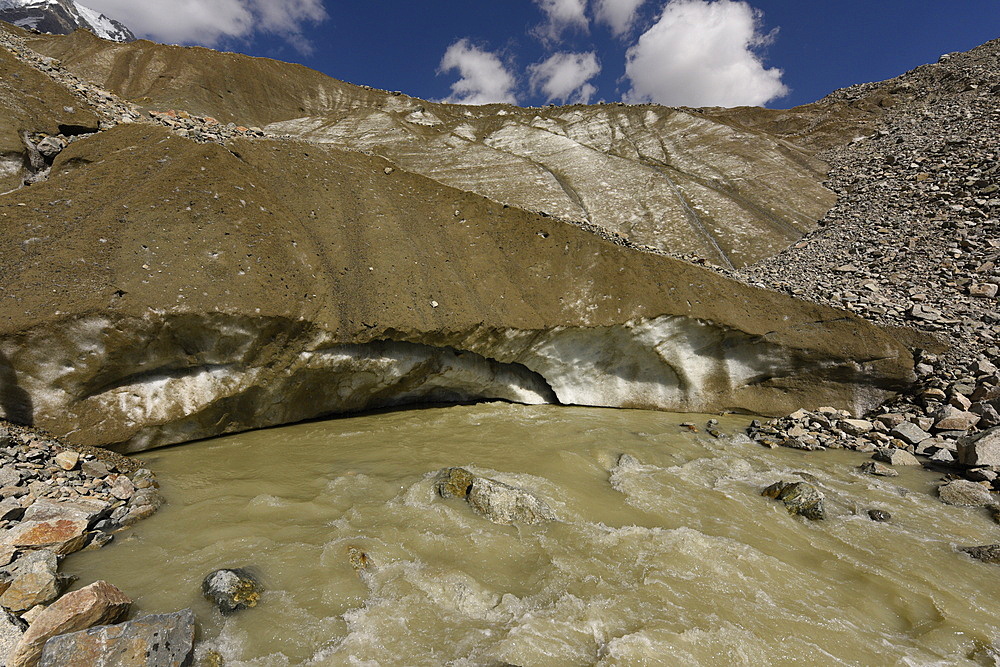 Melting glacier above Ushguli, Svaneti, Caucasus, Georgia, Central Asia, Asia