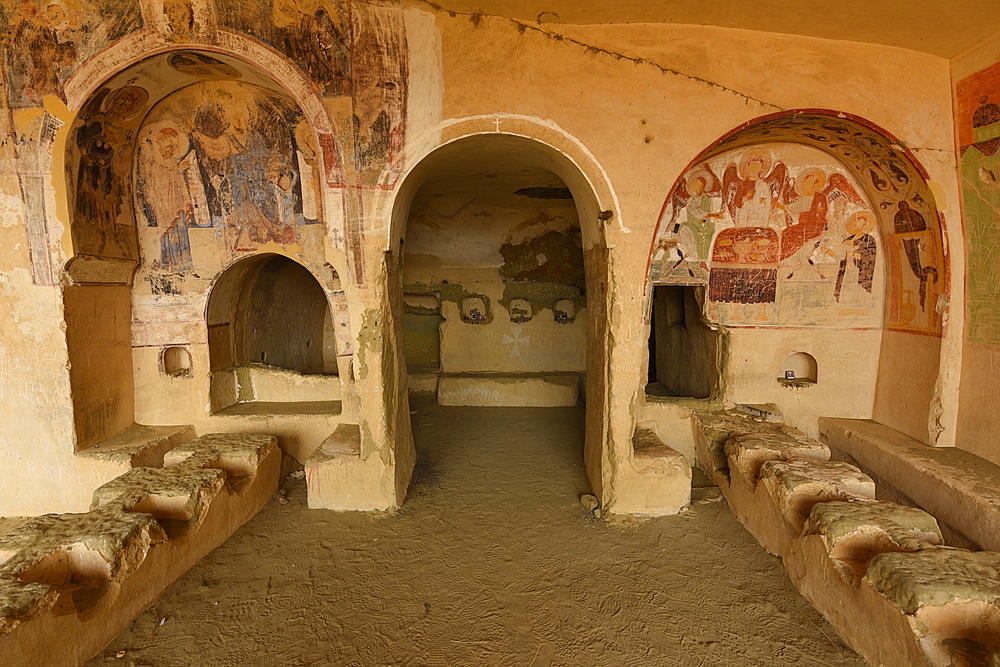 David Gareja, a rock-hewn Georgian Orthodox monastery complex located in the Kakheti region, Georgia, Central Asia, Asia